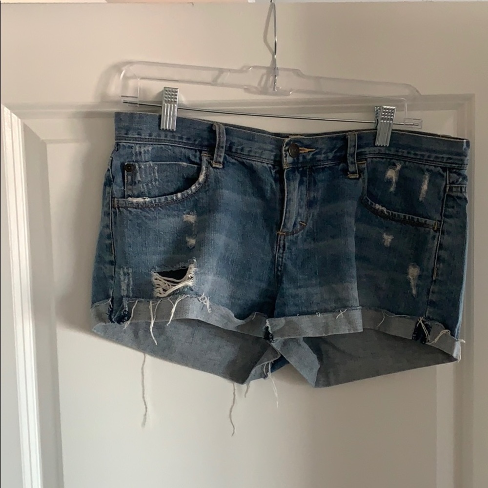 Distressed jean shorts
